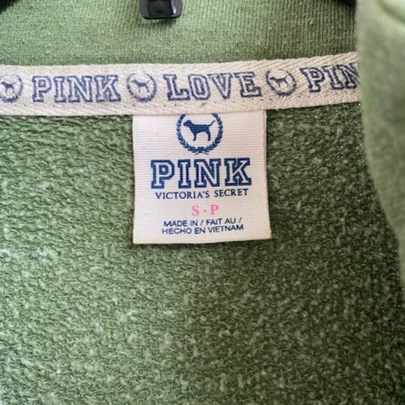PINK LOVE Olive Green 1/2 Zip Long Sleeve Kangaroo Pouch Sweatshirt P/S - Picture 3 of 4